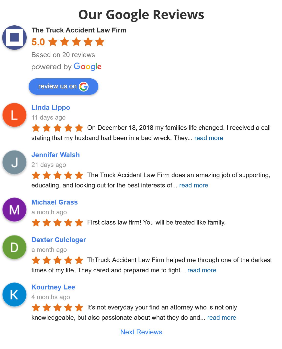 truck accident law firm google reviews